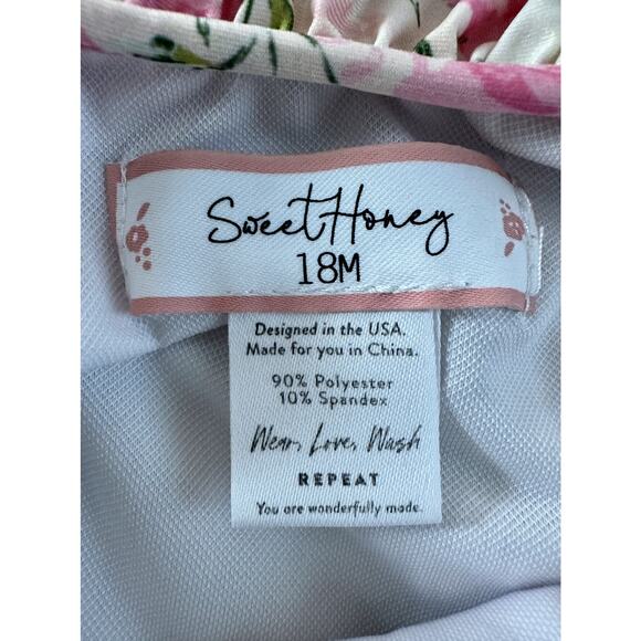 NEW SweetHoney Leotard Watercolor Candy Clusters Floral Pink Cream Ruffle 18M - Picture 4 of 5